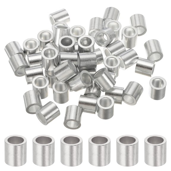 Uxcell 5/16"(8mm) Aluminum Crimping Loop Sleeve, Wire Rope Stop Sleeve Round Crimp Ferrules for Wire Rope and Cable Ferrule, Silver 50Pcs