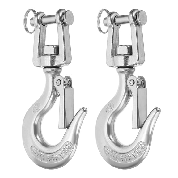 Uxcell 5/16" Clevis Slip Hook, 2 Pack 304 Stainless Steel Clevis Chain Grab Hook 1433lb Capacity Heavy Duty Safety Chain Hooks with Safety Latch for Trailer Truck Transport