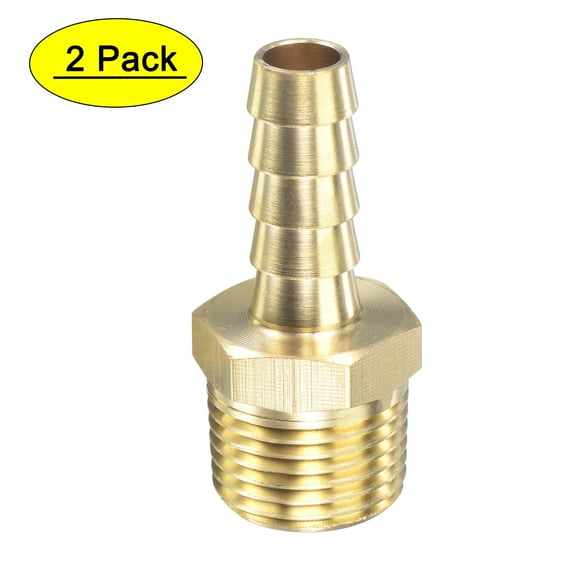 Uxcell 5/16 inch x NPT 3/8 Male Thread Brass Hose Barb Fitting Straight Pipe Connector 2 Count