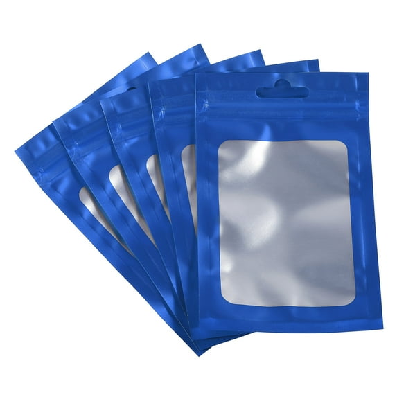 Uxcell 5.1x3.1" Holographic Bags, 100 Pack Aluminized Plastic Resealable Storage Bags for Small Things, Blue