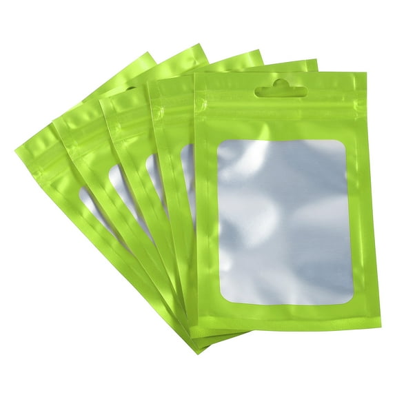 Uxcell 5.1x3.1" Holographic Bags, 100 Pack Aluminized Plastic Resealable Storage Bags for Small Things, Green