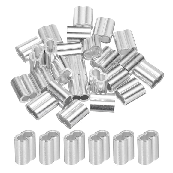 Uxcell 5/32" 4mm Aluminum Crimping Loop Sleeve Double Ferrule for Wire Rope Cable Line End, Silver 25 Pack