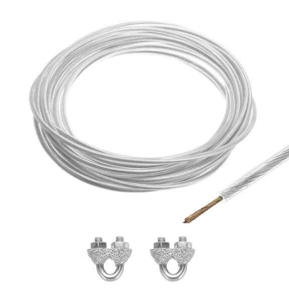 Uxcell 5/32 Clear Vinyl Coated Wire Rope 20ft Galvanized Steel with 2PCS M5 Loop Sleeves