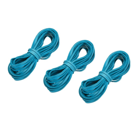 Uxcell 5.47 Yards 2.6mm Flat Leather Cord Suede String for DIY Crafts, Blue 3Pack