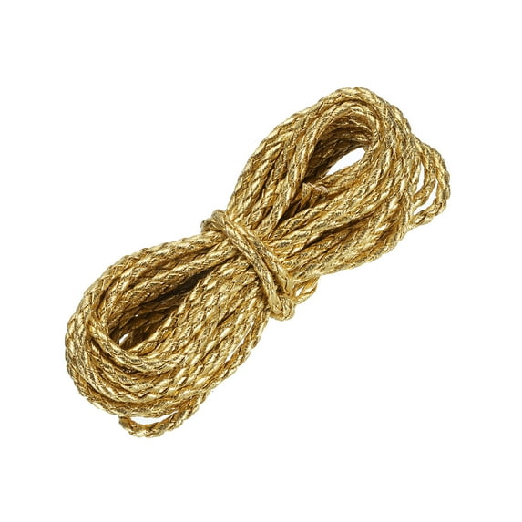 Uxcell 5.47 Yards 3mm Dia PU Braiding Leather Cord String for DIY Crafts, Gold Tone