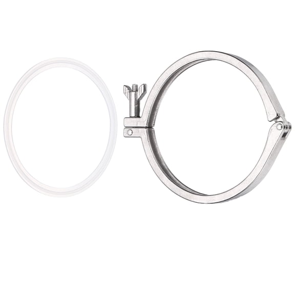 Uxcell 5.5"(140mm) Single Pin Heavy Duty Triangular Clamp with Wing Nut Set 304 Stainless Steel Sanitary Clamps Fitting Ferrule with Silicone Gaskets for Household or Industry