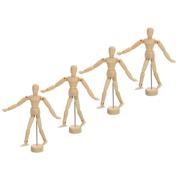 Uxcell 5.5" Wooden Mannequin Figure, Artist Drawing Manikin Model Flexible Movable 4Pack