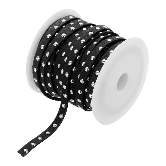 Uxcell 5.5 Yard Faux Suede Leather Cord 5mm Wide Flat Micro Fiber Leather String Rope Lace,Black Silver