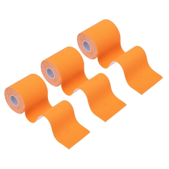 Uxcell 5.5 Yard x 3 Inch Kinesiology Tape, Adhesive Cotton Sports Muscle Support Tapes Waterproof Elastic Tape Orange 3 Roll