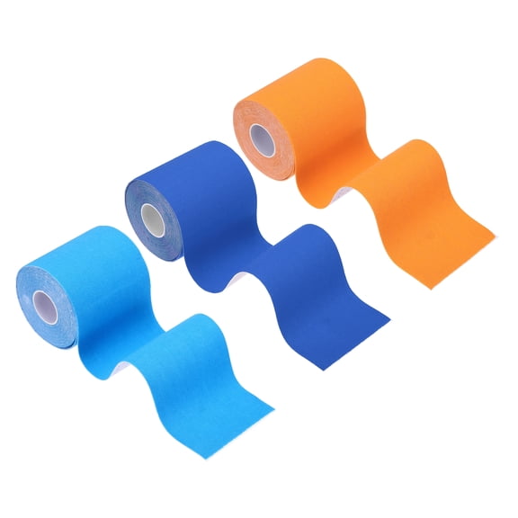 Uxcell 5.5 Yard x 3 Inch Kinesiology Tape, Adhesive Cotton Sports Muscle Support Tapes Waterproof Elastic Tape Orange/Dark Blue/Blue 3 Roll