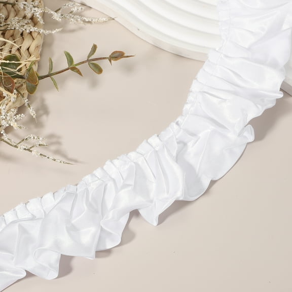 Uxcell 5.5 Yards 3D Pleated Chiffon Lace Trim 2" Width Satin Ruffle Ribbon Pleated Sewing Fabric Trim White