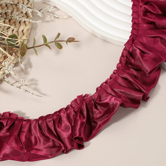 Uxcell 5.5 Yards 3D Pleated Chiffon Lace Trim 2" Width Satin Ruffle Ribbon Pleated Sewing Fabric Trim Wine Red