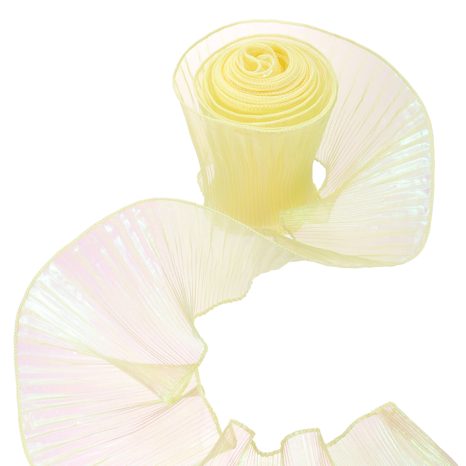 Uxcell 5.5" x 11 Yards Ruffle Pleated Organza Trim Iridescent Pleated Lace Trim Ribbon for DIY Craft Dress Clothing Wedding Gift Home Decoration, Yellow