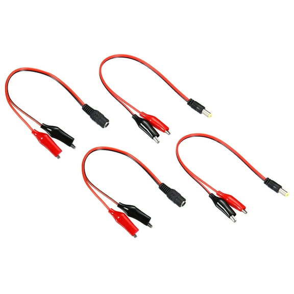 Uxcell 5.5 x 2.1mm DC Male Female Plug to Alligator Clip Connector Power Cable Black Red 4 Pack