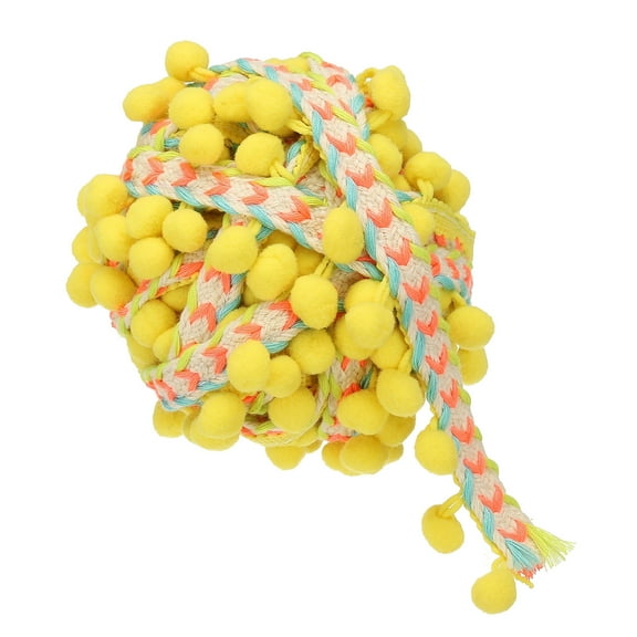 Uxcell 5.5Yards Embroidered Pompoms Trim Ribbon, Pom Poms Fringe Ball Trim Ribbon Tassel Lace Accessory for Sewing DIY Crafts Fabric Home Curtain Decoration, Yellow Colorful