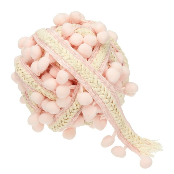 Uxcell 5.5Yards Embroidered Pompoms Trim Ribbon, Pom Poms Fringe Ball Trim Ribbon Tassel Lace Accessory for Sewing DIY Crafts Fabric Home Curtain Decoration, Pink