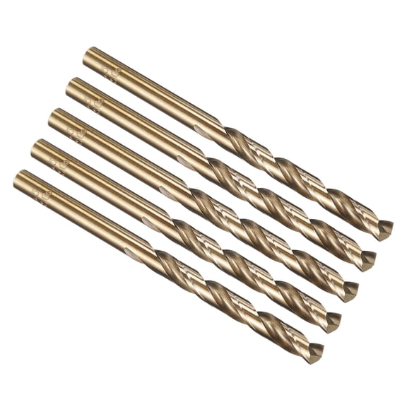 Uxcell 5.5mm Drill Bit, Jobber Straight Shank M35 Cobalt High-Speed Steel 135° Oven-baked Yellow Treatment for Steel Metal Alloy Hard Material - 5 Pack