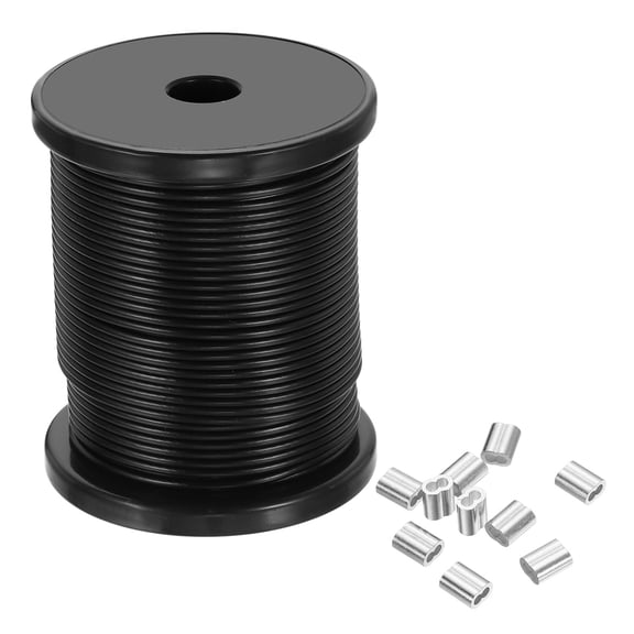 Uxcell 5/64" 98ft Stainless Steel Wire Rope Vinyl Coated with Crimping Sleeve Silver