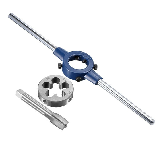 Uxcell 5/8-24 UNEF Tap and Die Set with 38mm Die Stock Handle Wrench 3 Pack