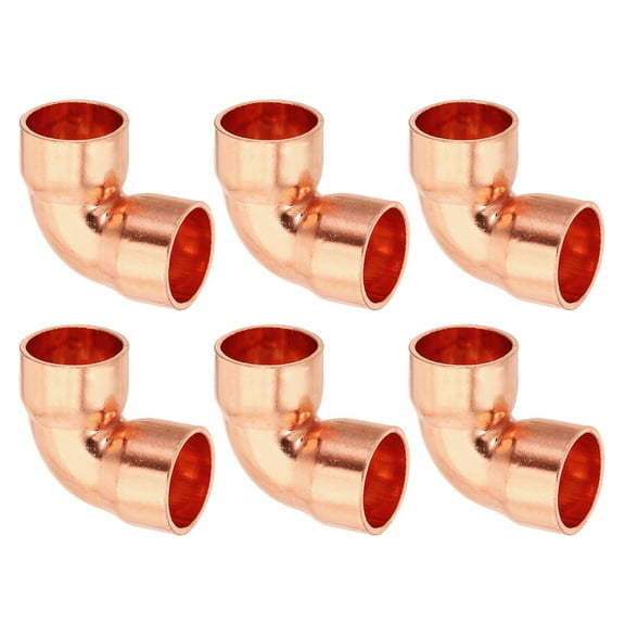 Uxcell 5/8" ID 1.2mm Thick Elbow Copper Fitting 6pcs Short Radius Sweat Solder Pure Copper Tube Connector