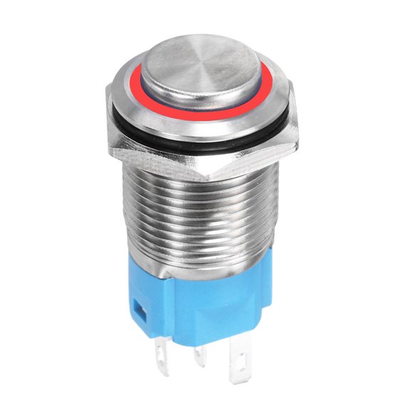 Uxcell 5/8 Inch Stainless Steel Latching Push Button Switch Domed Head 5A 12-24V Silver Shell with Welding Foot Red LED 1NO1NC