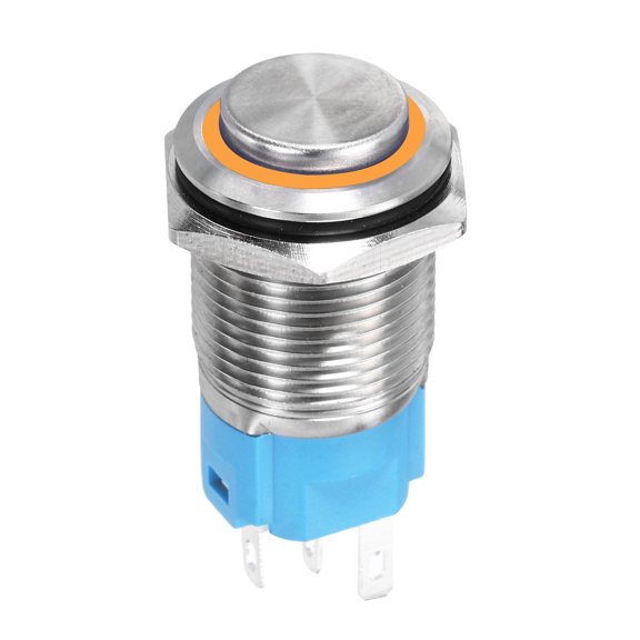 Uxcell 5/8 Inch Stainless Steel Latching Push Button Switch Domed Head 5A 12-24V Silver Shell with Welding Foot Yellow LED 1NO1NC