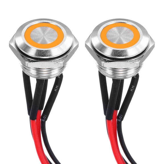 Uxcell 5/8 Inch Stainless Steel Momentary Push Button Switch Flat Head 3A 12-24V with Pre-soldered Yellow LED Ring Light 1NO, 2Pcs