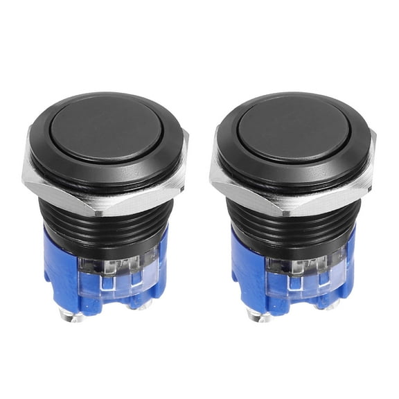 Uxcell 5/8" Latching Push Button Switch Flat Head Black Shell With Screw Foot, 2Pcs
