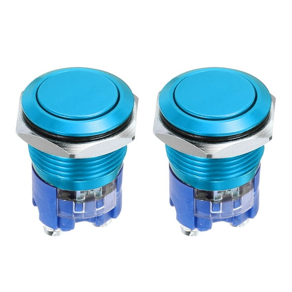 Uxcell 5/8" Latching Push Button Switch Flat Head Blue Shell With Screw Foot, 2Pcs