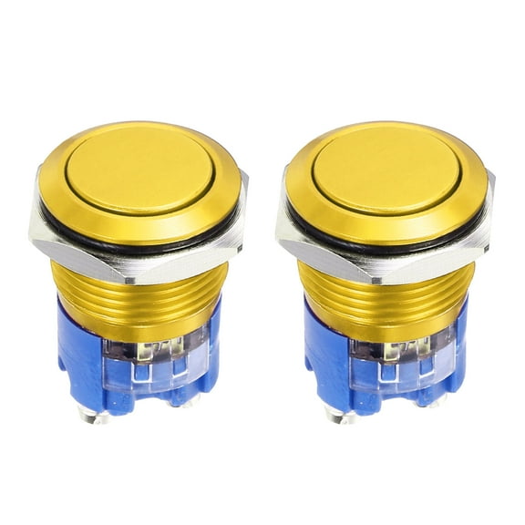 Uxcell 5/8" Latching Push Button Switch Flat Head Gold Shell With Screw Foot, 2Pcs