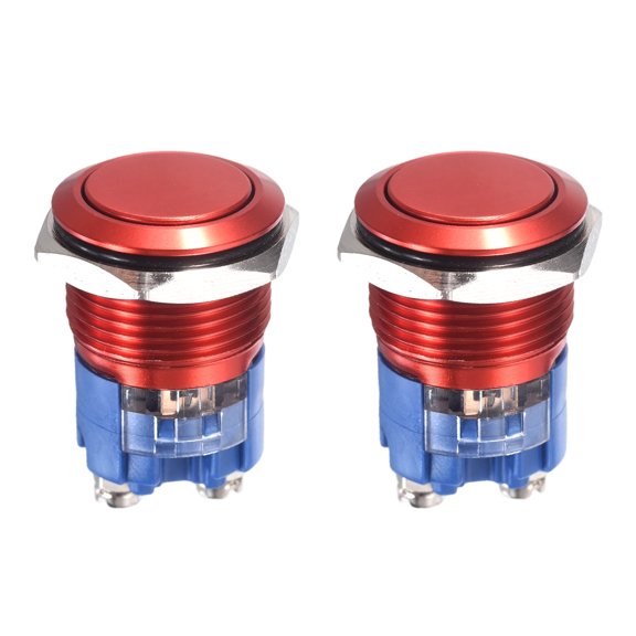 Uxcell 5/8" Latching Push Button Switch Flat Head Red Shell With Screw Foot, 2Pcs