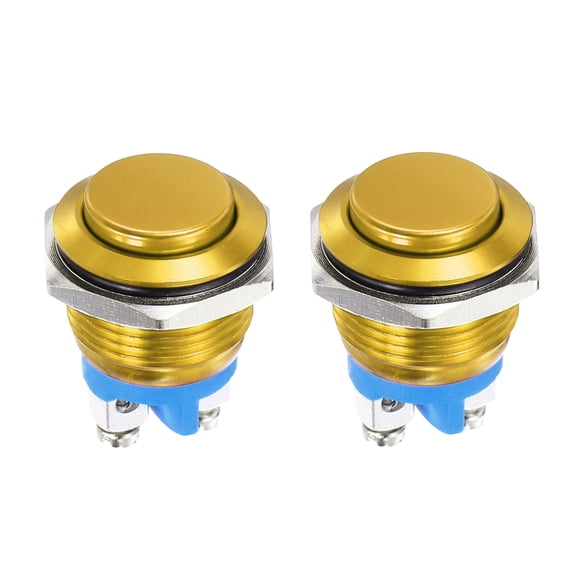 Uxcell 5/8" Momentary Push Button Switch Domed Head Gold Shell With Screw Foot, 2Pcs