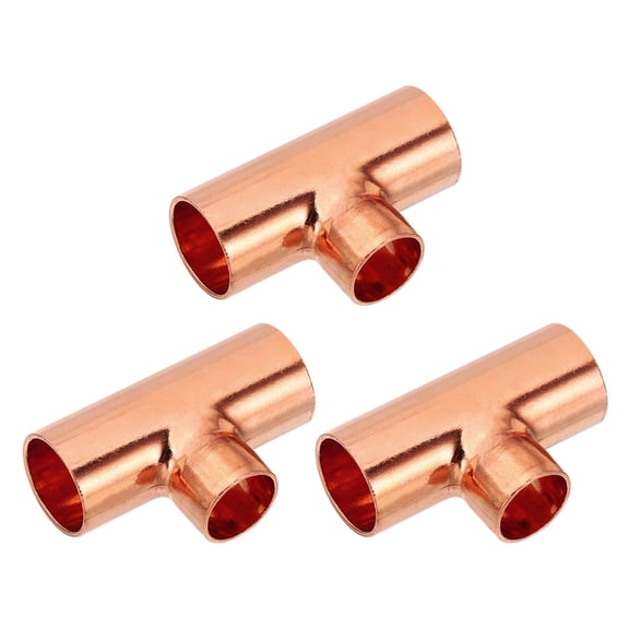 Uxcell 5/8" x 1/2" x 5/8" ID Reducing Tee Copper Fitting, 3pcs Copper Pipe Tube Connector Adapter Reducer