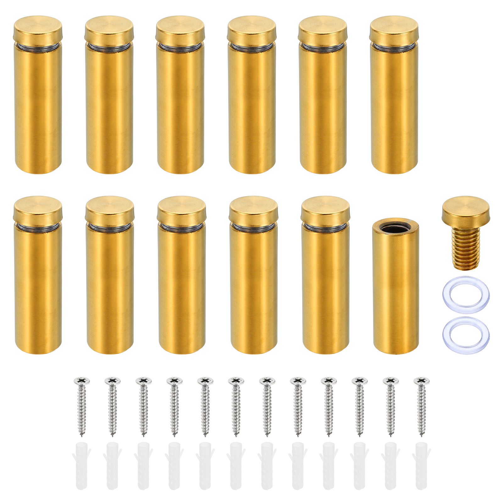 Uxcell 5/8 x 2 Inch Sign Standoff Screws, 12 Set Stainless Steel Wall Standoff, Gold
