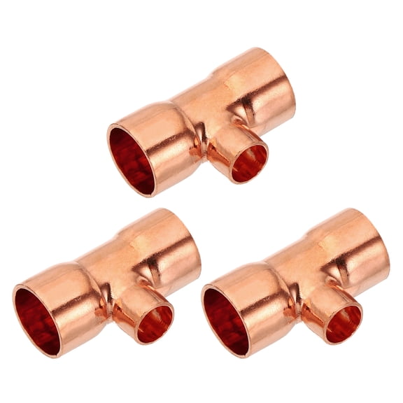 Uxcell 5/8" x 3/8" x 5/8" ID Reducing Tee Copper Fitting, 3pcs Copper Pipe Tube Connector Adapter Reducer