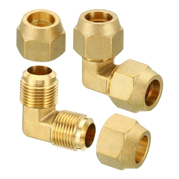 Uxcell 5/8" x 5/8" Brass Pipe Fitting Flare 90 Degree Elbow Tube Fitting Pipe Adapter Connector with Nut 2 Pack