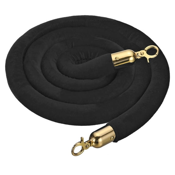 Uxcell 5.9 Feet Black Velvet Stanchion Rope, Crowd Control Barrier Rope with Snap Hook, Golden