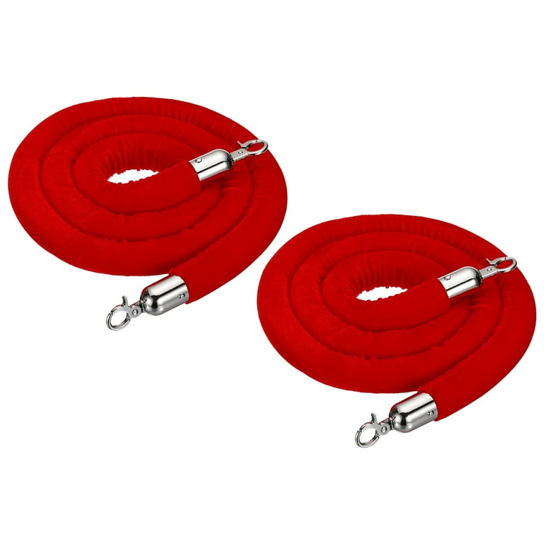 Uxcell 5.9 Feet Red Velvet Stanchion Rope, 2 Pack Crowd Control Barrier Rope  with Snap Hook, Silver 