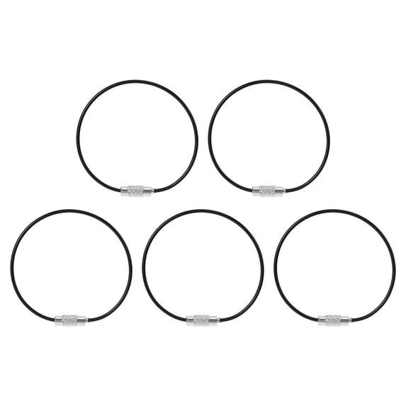 Uxcell 5.9 Inch Stainless Steel Wire Keychain Cable Key Ring Loop, Black, 5 Pack