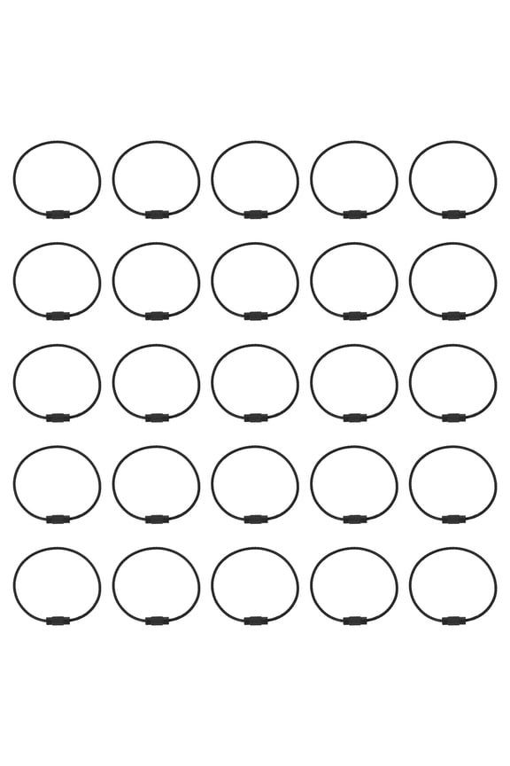 5.9 Inch Stainless Steel Wire Keychain Cable Key Ring Loop, Black, 50 Pack