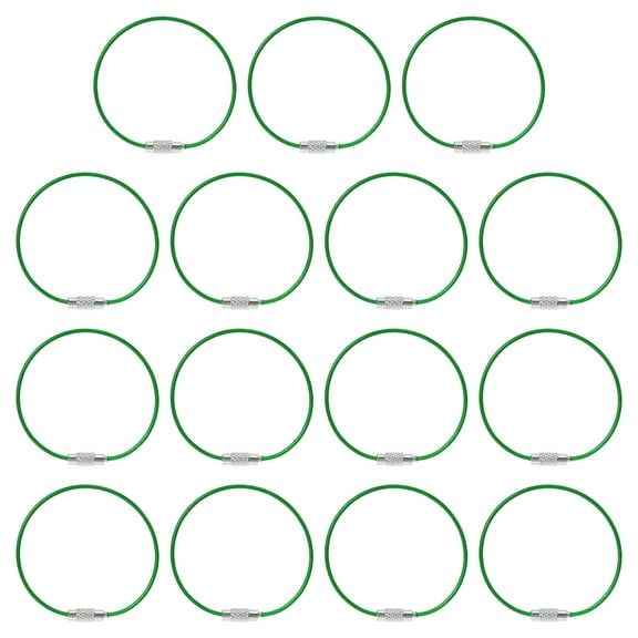 Uxcell 5.9 Inch Stainless Steel Wire Keychain Cable Key Ring Loop, Green, 15 Pack