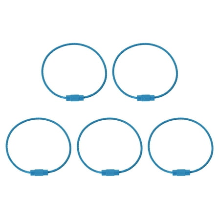 Uxcell 5.9 Inch Stainless Steel Wire Keychain Cable Key Ring Loop, Light Blue, 5 Pack