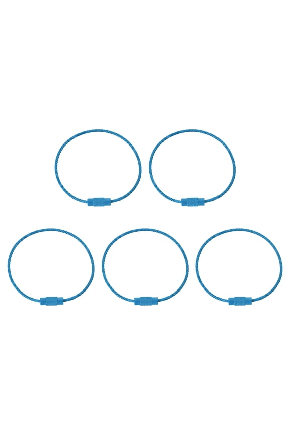 5.9 Inch Stainless Steel Wire Keychain Cable Key Ring Loop, Light Blue, 5 Pack