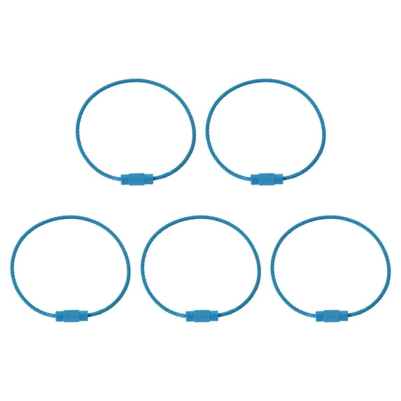 Uxcell 5.9 Inch Stainless Steel Wire Keychain Cable Key Ring Loop, Light Blue, 5 Pack
