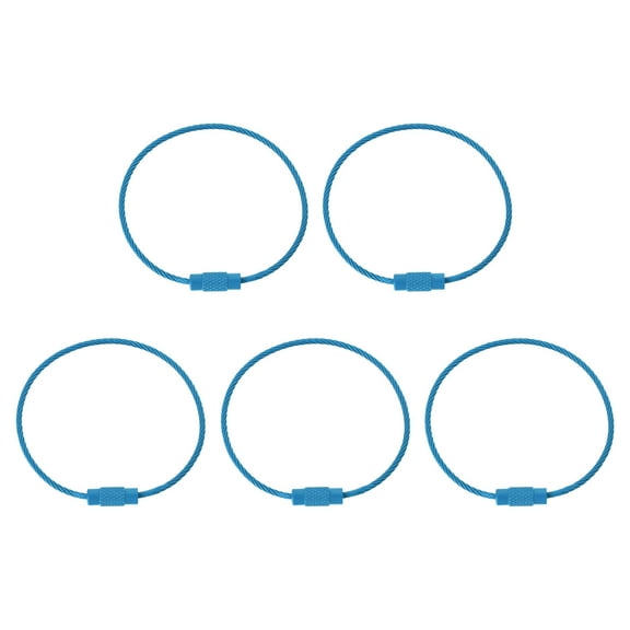 Uxcell 5.9 Inch Stainless Steel Wire Keychain Cable Key Ring Loop, Light Blue, 5 Pack