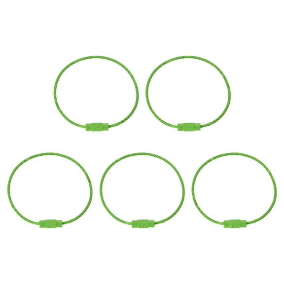 Uxcell 5.9 Inch Stainless Steel Wire Keychain Cable Key Ring Loop, Light Green, 5 Pack
