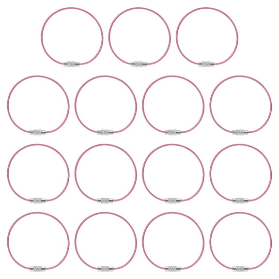 Uxcell 5.9 Inch Stainless Steel Wire Keychain Cable Key Ring Loop, Pink, 15 Pack