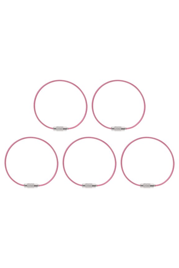 5.9 Inch Stainless Steel Wire Keychain Cable Key Ring Loop, Pink, 5 Pack