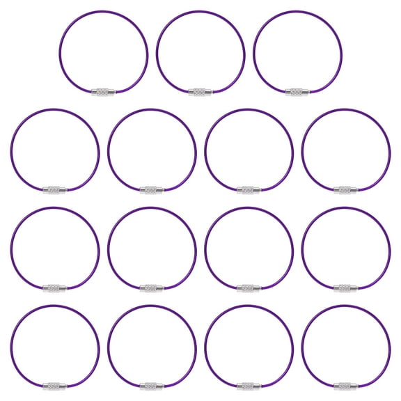 Uxcell 5.9 Inch Stainless Steel Wire Keychain Cable Key Ring Loop, Purple, 15 Pack