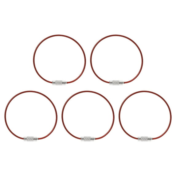 Uxcell 5.9 Inch Stainless Steel Wire Keychain Cable Key Ring Loop, Red, 5 Pack